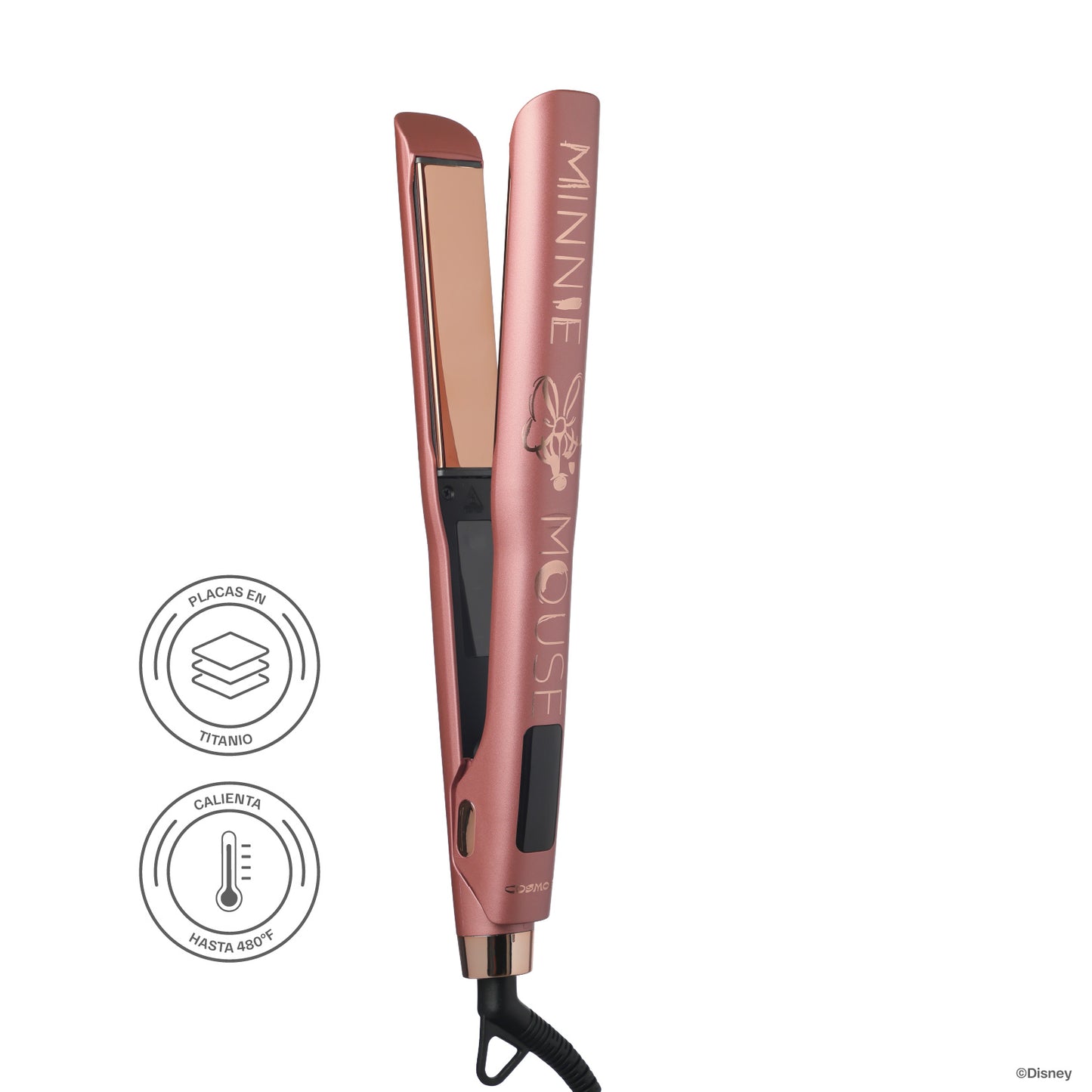 Plancha de Cabello Minnie Mouse Disney Cosmos Rosette – Alisado Rápido, Brillo y Control de Frizz